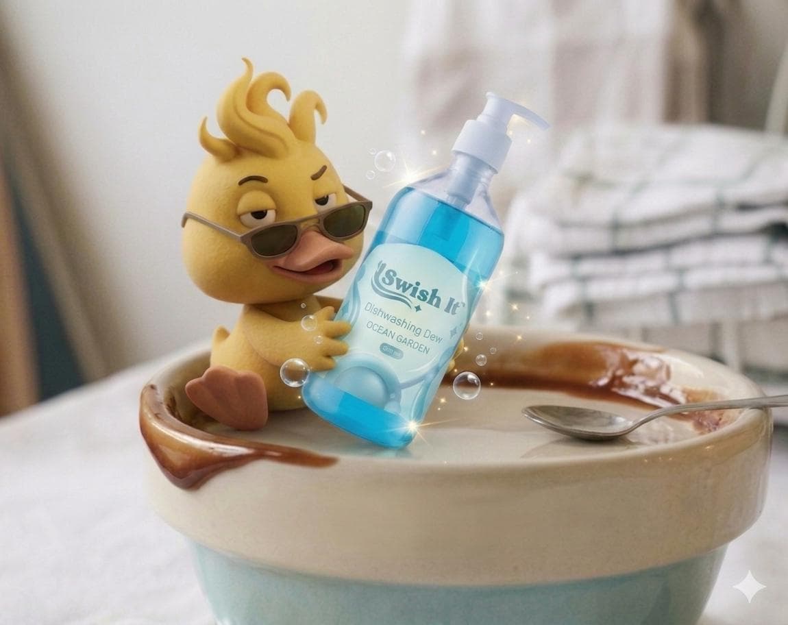 Swishit Ocean Garden dishwashing dew with duck mascot
